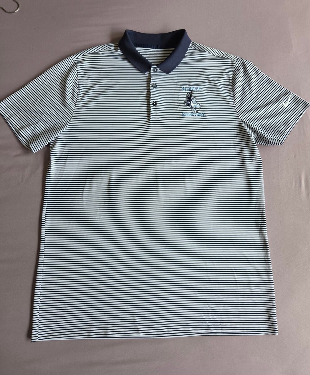 Nike Golf Victory Mini Stripe Polo Keiser Basketball Men L Dri-FIT White Navy